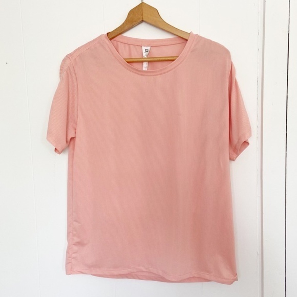 Fabletics short sleeve pink top athletic wear ruched sleeve large